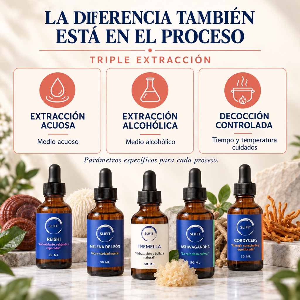 Proceso de triple extracción de los adaptógenos SLIFIT en formato líquido